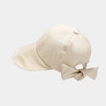 Detail view of the elegant beige sun hat featuring a large decorative rear bow - One Size / Beige
