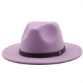 Lavender wide brim wool fedora hat with brown leather band and vintage metal buckle - M (56-58cm) / Lavender