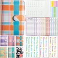 A6 cash budget binder set with plaid leather cover, colorful labels and zipper envelopes - English Version Set / Blue-Orange Plaid