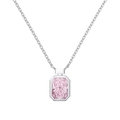 Elegant S925 sterling silver necklace featuring a large rectangular pink zircon pendant - White Gold Pink Rhinestone (DY190885-S-W-PK)