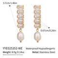 Detail of 18K gold plated stainless steel tassel earrings with square zircon and pearl - Gold White Rectangle Zircon Pearl Drop Style (YYE025352-WE)