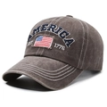 Vintage dark brown washed cotton baseball cap with America flag embroidery and 1776 detail - Coffee
