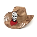 Brown cowboy hat featuring skeleton hand prints and skull motif for Halloween parties - Brown Skull and Bone Hand (4#)