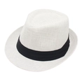 Weißer geflochtener Fedora-Hut mit schwarzem Band, modischer Jazz-Stil für den Sommer - Weiß