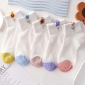 5-pack mesh breathable cotton socks with pastel toes and cute floral embroidery - Mesh White Floral Socks / Multicolor Patchwork