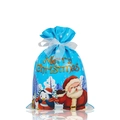 Blue Christmas drawstring gift bag with gold Merry Christmas text and cartoon motifs - Small / Sky Blue