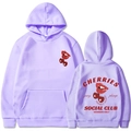 Felpa con cappuccio viola con grafica ciliegia e stampa Social Club su sfondo bianco - Taglia S / Viola Chiaro