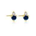 S925 sterling silver 18K gold-plated stud earring with a 3mm round deep blue sapphire stone - September/Dark Blue