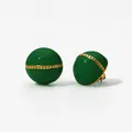 Elegant semi-round dark green enamel button earrings with gold chain detail - Green (KDE1827)