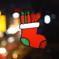 Sticker de Noël pour fenêtre en forme de chaussette avec paillettes rouges et cœurs - Noël sock