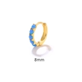 Classic 18k gold plated S925 silver huggie hoop earrings with 8mm opal stone inlay - Blue Opal-8mm