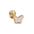 Golden butterfly stud earring with white enamel inlay and screw back ball closure - Gold Enamel Butterfly