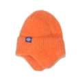 Winter thermal knit beanie in bright orange featuring ear protection and snowflake patch - M / Orange