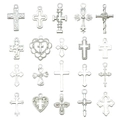 Set of 20 assorted silver alloy cross charms for DIY jewelry and keychain making - Bright Silver (20pcs)