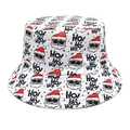 White bucket hat featuring Santa Claus pattern and HO! HO! HO! holiday print designs - M (56-58cm) / Santa Claus