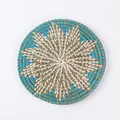 Bohemian style round straw wall decor in natural blue and white woven seagrass - Blue and White Print Style (20cm)
