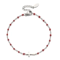 Silver stainless steel cross bracelet featuring vibrant red enamel beads for women - Red (Silver Chain)
