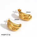 Luxury 18k gold plated C-shaped stainless steel earrings with sparkling zircon inlay - Double-Layer Side-Inlaid Zirconia C-Shaped Style (TE60601)
