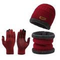 Winter set with dark red beanie, fleece neck gaiter and touch screen gloves for men - Wine Red Hat Neck Scarf & Gloves 3-Piece Set