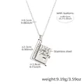 Collana con medaglione a libro placcata oro 18k in acciaio inox con cuore e disegno - Color Acciaio Stile Mani (RP022)