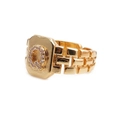 Adjustable gold plated copper ring with octagonal face and zircon letter A-Z detail - Adjustable Open / Letter Q