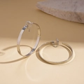 Silver wide geometric hoop earrings with clip-on back and soft silicone cushion padding - Clip-on Earrings / Silver