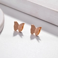 Frosted butterfly stud earrings in rose gold finish with 18k plated stainless steel - Rose Gold