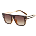 Modern square tortoise shell sunglasses with brown gradient lenses and gold metal temples - Leopard Frame Gradient Tea Lens