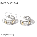 Silberne C-förmige Creolen mit goldenen Herz Stern und Mond Anhängern - Zweifarbig (Gold & Silber)