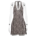 Sexy backless leopard print halter dress with delicate white lace trim on white background - S / Leopard Print