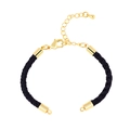 Minimalist black braided cord bracelet with gold lobster clasp and extension chain - Bracelet: 59