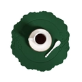 Dark green round faux leather placemat with embossed pattern and wavy edges - Vintage Round / Dark Green