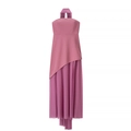 Elegant pink halter neck maxi dress with mesh split skirt for formal occasions - S / Purple