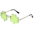 Saint Patrick's Day green clover sunglasses with rimless lenses and silver metal frame - Shamrock Silver Frame Light Green