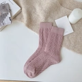 Chaussettes mi-hautes en maille torsadée rose violet pour femme en coton doux - Taille unique / Rose