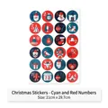 Christmas countdown calendar stickers with 24 festive motifs in red and teal colors - Christmas Sticker - Cyan/Red Numbers