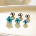 Three-piece set of teal star zircon stud earrings with stainless steel screw ball backings - 5mm Zircon (Single) / Sea Blue (A148-4#)
