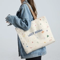 Off-white canvas tote bag with geometric print and brown straps for daily commute - Starry Sky - Beige