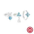 S925 sterling silver earring set with turquoise star studs and blue hoop accents - 3pcs Set-Silver-Blue Petal