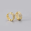 Detailed close-up of golden chain hoop earrings featuring a square zircon stone inlay - Small Chain Ear Buckle-Gold