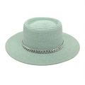 Detail of light green straw hat with wide brim and decorative silver metal chain link - M(56-58cm) / Mint Green