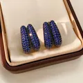Vintage dubbellaagse oorringen met blauwe zirkoon steentjes in een luxe geschenkdoos - Waterdruppel U-Vorm / Gunmetal Blauw