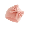 Macro detail of soft pink knit baby beanie with a large bow and warm double-layer fabric - Shrimp Pink (Bow Turban Hat)