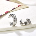 Gepolijste zilveren dubbele oorringen met een minimalistisch geometrisch hol ontwerp - Dubbele Dikke Ring / Zilver