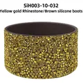Brown silicone cup boot featuring golden mixed pointed-back rhinestones decoration - Yellow Gold Rhinestone/Brown Sleeve