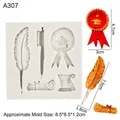 Silikonform für Abschlussfeiern mit Feder, Schriftrolle und Medaille, 8,5x8,5x1,2 cm - 5# Federkiel & Medaille / Grau