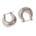 Minimalist silver chunky C-shaped hoop earrings made of polished stainless steel for women - Hollow U-Shape Hoop Earrings - Steel / 25mm