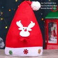 Plush Christmas hat with reindeer doll and shiny sequins, size 36x60cm, festive red and white - Patch Hat - Reindeer Style - No Light