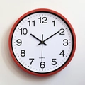 Modern 30cm round wall clock with red plastic frame and easy-to-read Arabic numerals - Red