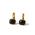 Elegant gold earrings with square black zircon inlay and brushed vintage texture - Black (AE41597F1A1)